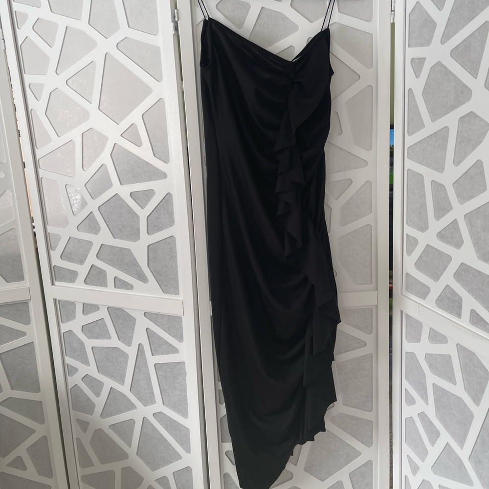 Black Zara Spring/Summer 2017 Asymmetrical Ruffle Midi Dress